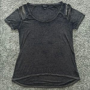 Rock & Republic Olive Night Distressed T Cutout Sleeves High Low Hem Lightweight